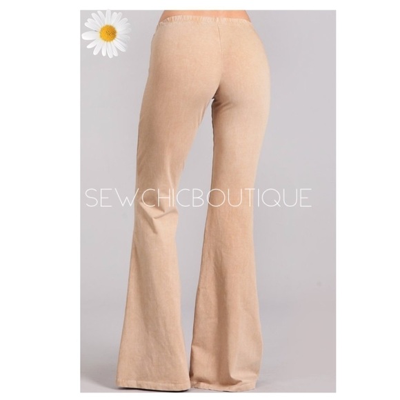 New Color! Mineral Wash Bell Bottoms Beige/Khaki - Picture 3 of 4